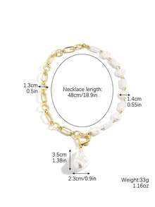 3 件时尚复古多层项链，带星形绿水晶吊坠、锁骨链、五角星吊坠耳环、不对称巴洛克珍珠毛衣链，适合女性派对和街头服饰 - 心形異形珍珠吊飾項鍊 - 查看 2