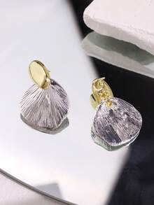 1pair Vintage Metal Shell & Colorblock Dangle Earrings For Women's Jewelry - Silver - View 4