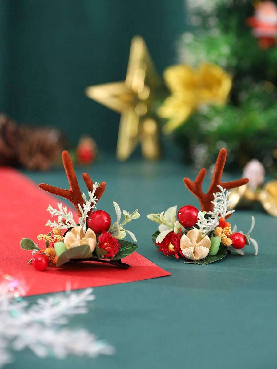 1 đôi Dễ thương & Nhỏ bé Hoa & Con hươu Trang trí Sừng Kẹp tóc - Nhiều màu - Xem 1