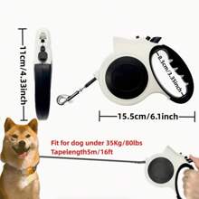 1pc Outdoor Automatic Retractable Dog Leash With Led Light And 5m Nylon Cord, Suitable For Dogs Up To 35kg - Black and White - View 7