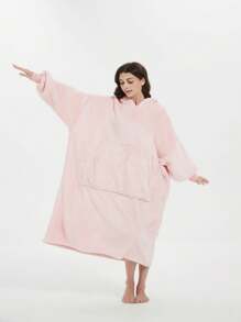 女式雙面法蘭絨加厚連帽毛衣,適合居家穿著 - 淺粉色 - 查看 10