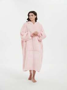 女式雙面法蘭絨加厚連帽毛衣,適合居家穿著 - 淺粉色 - 查看 8