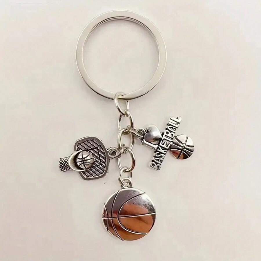 1入籃球鑰匙扣鋅合金運動愛好者鑰匙扣,籃球迷掛飾珠寶,男士紀念禮物 - 復古銀色 - 查看 1