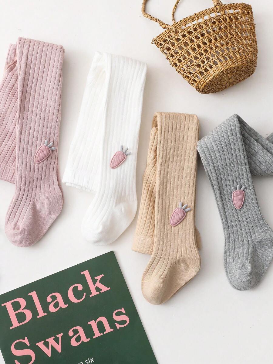 4入組兒童格紋襯搭蝴蝶結與豎條紋連腳襪 - 彩色 - 查看 1