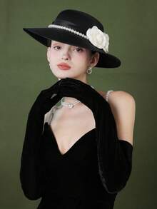 優雅女士黑金天鵝絨手套，擴展式復古晚禮服婚禮禮儀裝飾保暖絨布手套