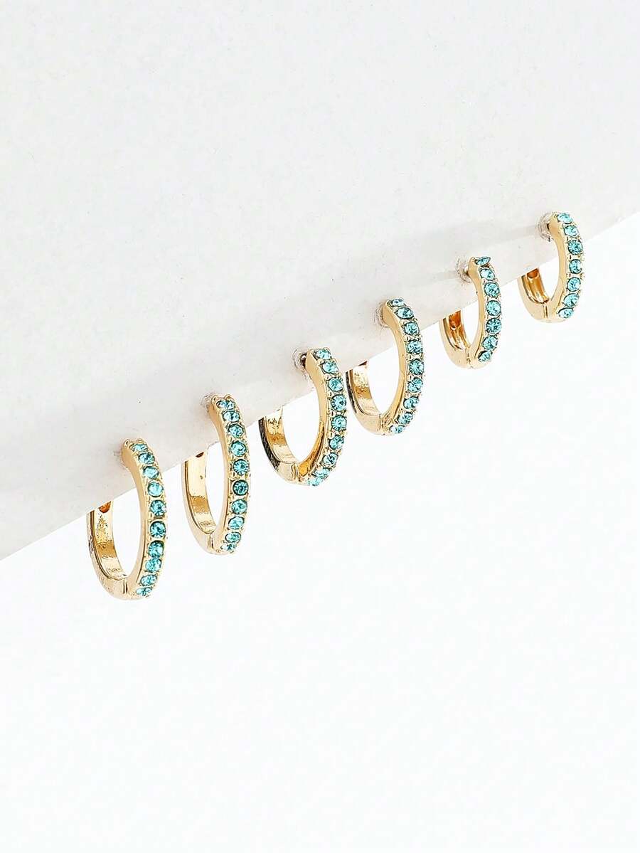 6 Pieces Minimal Rhinestones Hoops Earrings Set for Women - Apricot - View 1
