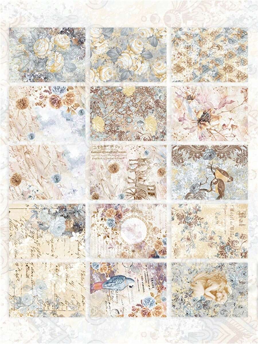 30 Hojas De Papel Decorativo De Papelería Con Textura De Patrón Vintage Colección Bloom Para Álbum De Recortes - Multicolor - Ver 1