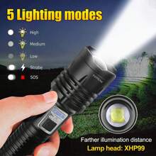 LED Flashlight, LED Flashlight 10,000 Lumens, Rechargeable Via USB, Extremely Bright Flashlights, Battery-Powered Flashlight, IPX4 Waterproof, For Outdoor Camping, Hiking, Emergencies - 黑色 - 查看 2