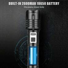 LED Flashlight, LED Flashlight 10,000 Lumens, Rechargeable Via USB, Extremely Bright Flashlights, Battery-Powered Flashlight, IPX4 Waterproof, For Outdoor Camping, Hiking, Emergencies - 黑色 - 查看 3