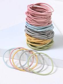 100pcs Girls' Korean Style Elastic Basic Hair Ties Suitable For Daily Life - Multicolor - View 2