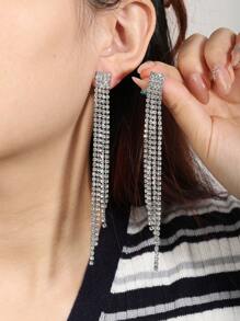 2pcs Fashionable And Elegant Copper Alloy Square Shape Cubic Zirconia Diamond Decorated Long Earrings For Daily Wear By Women - Silver - View 1