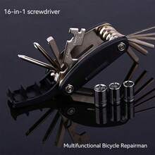 1入組單車修復組合工具16合1螺絲刀套裝,可摺疊且具多重功能 - 黑色 - 查看 3