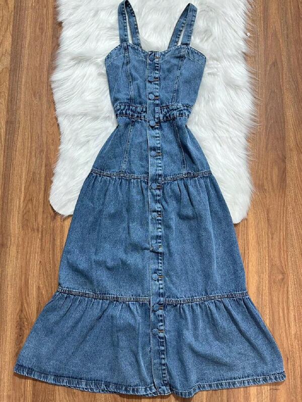 Vestido Denim Femininos/Saia Denim/Vestidos Longo moda moderna Festa junina
