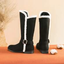 Girls Knee High Boots Side Zipper Mid Calf Boots - 黑色 - 查看 6