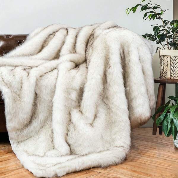 Luxury White Fur Throw Blanket with Black Tip SHEIN USA