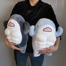 37cm肌肉鯊魚毛絨公仔,可愛的運動員鯊魚填充卡通玩具,強壯的動物枕頭送給男友的禮物 - 灰色 - 查看 2