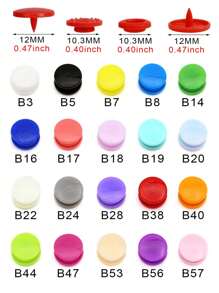 100組t5四件式塑料按扣,圓形設計,多色可選,12mm/0.47英寸