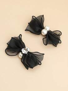 2pcs Simple & Vintage Pearl Decor Shoe Clip With Fishnet Lace For Elegant And Stylish Look