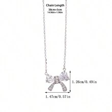 1pc 925 Sterling Silver Ribbon Bow Design Pendant Necklace - Silver - View 6