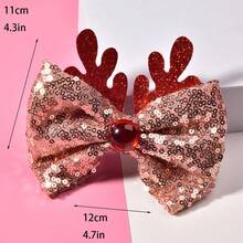 1 件女孩闪光蝴蝶结和人造宝石装饰鹿角发夹，甜美可爱的圣诞公主系列，最便宜的商品，适用于女孩的日常发型和头饰配饰