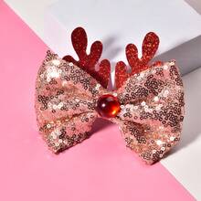 1 件女孩闪光蝴蝶结和人造宝石装饰鹿角发夹，甜美可爱的圣诞公主系列，最便宜的商品，适用于女孩的日常发型和头饰配饰