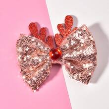 1 件女孩闪光蝴蝶结和人造宝石装饰鹿角发夹，甜美可爱的圣诞公主系列，最便宜的商品，适用于女孩的日常发型和头饰配饰