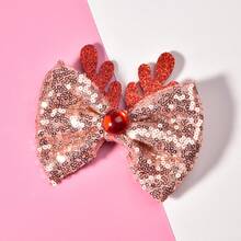 1 件女孩闪光蝴蝶结和人造宝石装饰鹿角发夹，甜美可爱的圣诞公主系列，最便宜的商品，适用于女孩的日常发型和头饰配饰