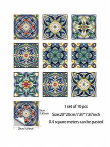 1 bộ 10 cái Tự dính & Có thể tháo rời PVC Phòng bếp Hình dán , Retro In hoa Hình vuông Không thấm nước Đề can tường Đối với Nhà  Trang trí - Nhiều màu - Xem 6