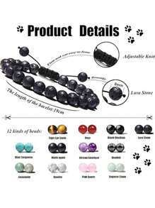 1 件 8 毫米串珠治療寶石手鍊套裝男女通用虎眼晶能量可調節彈性手鍊首飾 - 彩色 - 查看 3