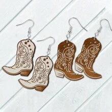 2 Paia/set Orecchini in legno con stivaletti da cowboy selvaggi dell"ovest vintage - Perfetti per feste vacanziere e uso quotidiano