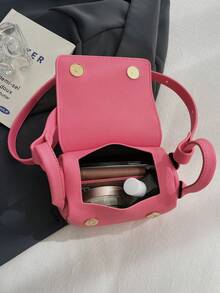 可爱个性时尚儿童斜挎包纯色PU皮革小号单肩包男女童户外配饰 - 粉色 - 查看 5