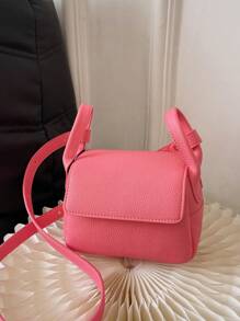 可爱个性时尚儿童斜挎包纯色PU皮革小号单肩包男女童户外配饰 - 粉色 - 查看 7