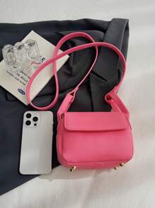 可爱个性时尚儿童斜挎包纯色PU皮革小号单肩包男女童户外配饰 - 粉色 - 查看 4