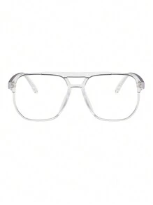 1 Pair Men's Double-Bridge Large Frame Aviator Style Clear Lens Glasses, Suitable For Everyday Use - Clear - View 2