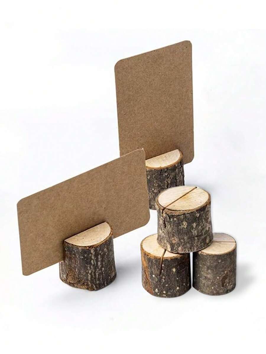 5 件，乡村木质座位卡夹，带旋涡线，木皮备忘录夹，卡片照片图片便签夹，5.8 英寸和牛皮纸座位卡，散装，适用于婚礼派对桌号姓名牌