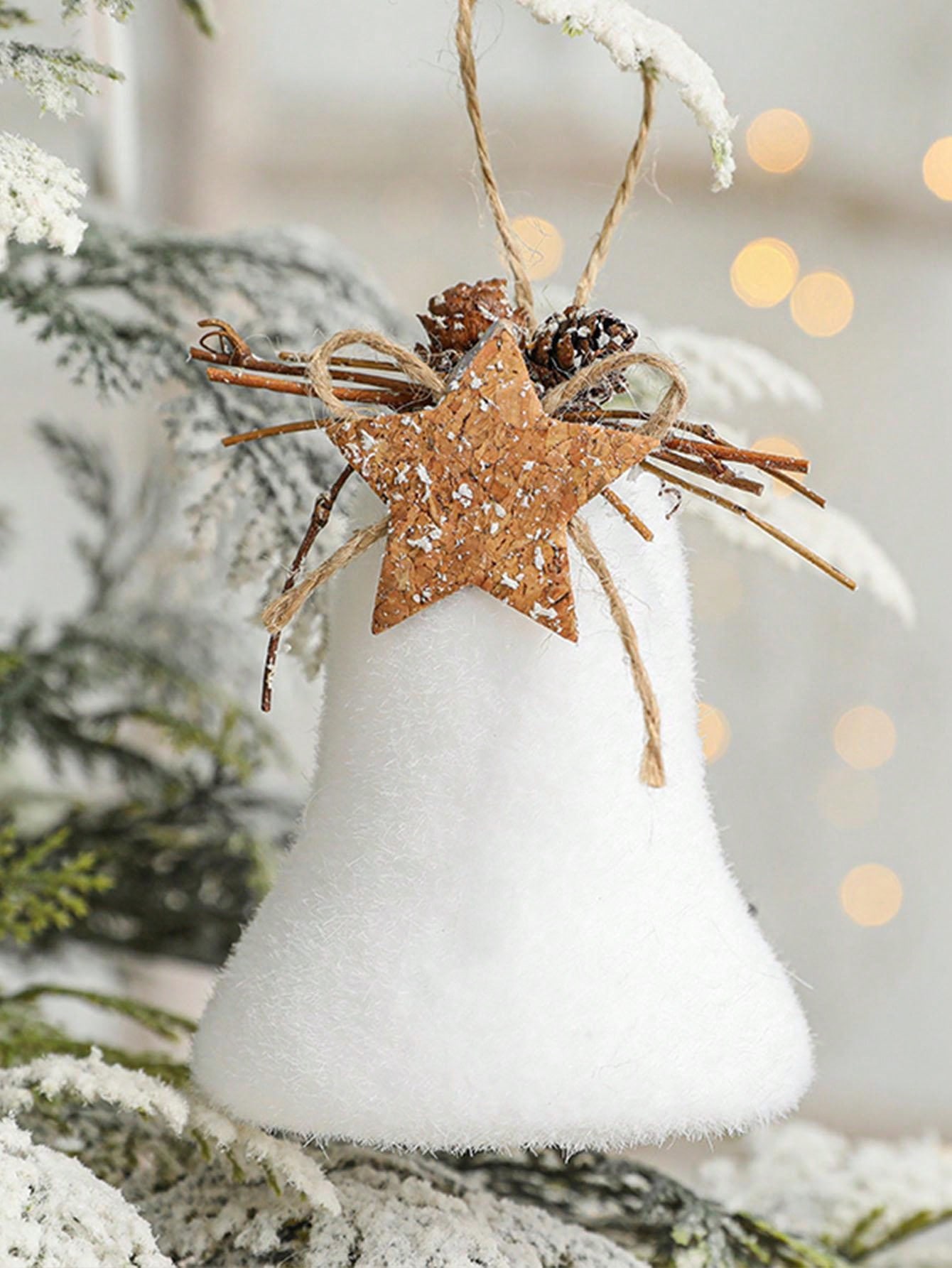 1pc Christmas Decoration Hanging Ornament With White Fuzzy Snowflake