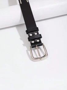 ROMWE Grunge Punk 1pc Women's Punk Style Denim Studded Rivets Pin Buckle Belt Street Halloween Summer, School Fall, Autumn, Halloween - Black - View 4