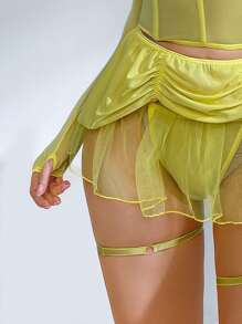 Halloween Princess Belle Lace Costume Set Women's Sexy Lingerie Yellow 7 Piece Set - Yellow - View 6