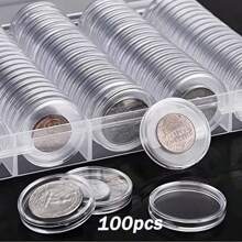1入裝膠囊圓形塑料盒附儲物盒,用於收藏徽章收藏紀念保護,徽章收納盒(30mm,100個),聖誕、萬聖節、感恩節禮物 - 無色 - 查看 1