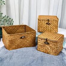 1pc Hand-Woven Seaweed Storage Box, Handmade Gift Box, Desktop Decor Display & Storage Box, Gift Packaging Box For New Year, Bedroom & Living Room Home Organization & Storage Basket