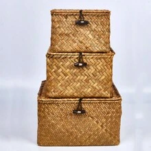 1pc Hand-Woven Seaweed Storage Box, Handmade Gift Box, Desktop Decor Display & Storage Box, Gift Packaging Box For New Year, Bedroom & Living Room Home Organization & Storage Basket