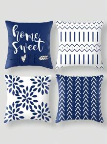 4 件裝幾何箭心與散葉圖案藍色墊套 - 彩色 - 查看 1