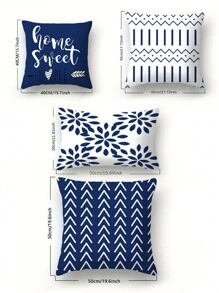 4 件裝幾何箭心與散葉圖案藍色墊套 - 彩色 - 查看 8