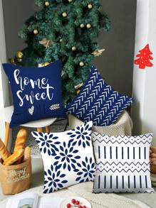 4 件裝幾何箭心與散葉圖案藍色墊套 - 彩色 - 查看 2