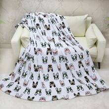 1件絨布卡通狗戴眼鏡印花雙面毯子,柔軟舒適,適用於臥室、沙發、客廳,方便攜帶
