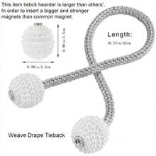 2pcs Magnetic Curtain Tiebacks With Window Curtain Backing Board And Rope Tassel, Classic Design For Home And Office, Total Length 16.54 Inches - Grey - View 2