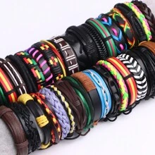 10 Piezas/pack Pulseras Trenzado Ajustable Multicolor Negro Y Marrón De Estilo Europeo Y Americano De Moda, Perfectas Para Regalo De Accesorio De Joyería De Los Hombres - brazalete de cuero - Ver 16