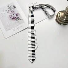 1 Miếng Của phụ nữ Trắng & Đen Thiết kế phím đàn piano Gầy Polyester Cà vạt , Thích hợp Đối với Hằng ngày Và Buổi tiệc Sử dụng - trắng - Xem 2