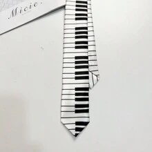 1 Miếng Của phụ nữ Trắng & Đen Thiết kế phím đàn piano Gầy Polyester Cà vạt , Thích hợp Đối với Hằng ngày Và Buổi tiệc Sử dụng - trắng - Xem 3