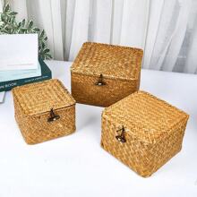 1pc Hand-Woven Seaweed Storage Box, Handmade Gift Box, Desktop Decor Display & Storage Box, Gift Packaging Box For New Year, Bedroom & Living Room Home Organization & Storage Basket